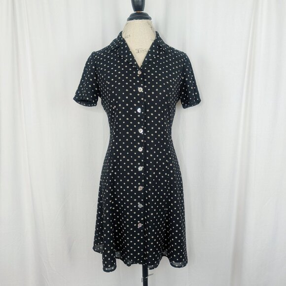 Vintage 90s Ann Taylor Dress 4 Small Polka Dot Black Gray Grunge - Picture 9 of 9